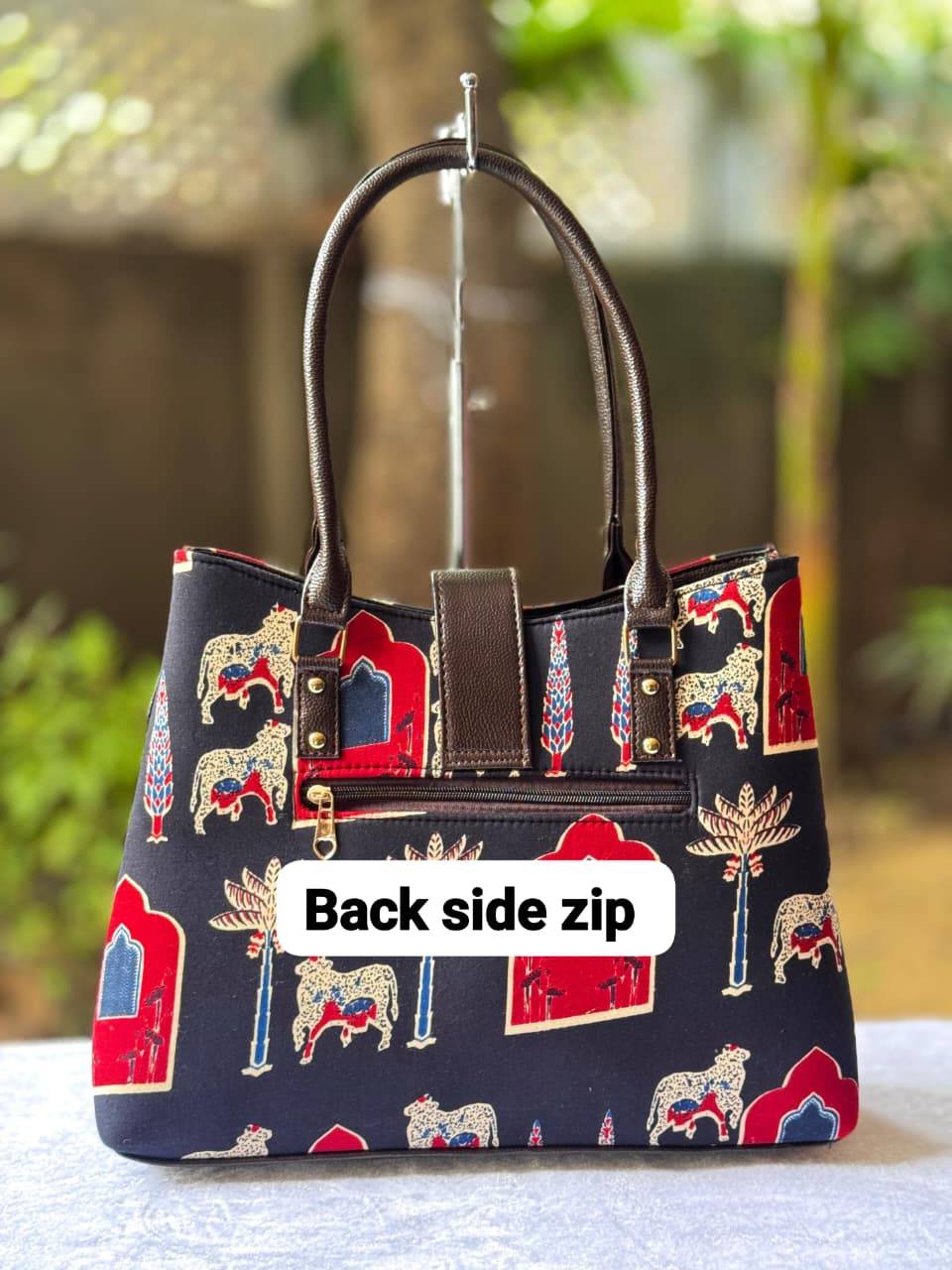 Black and Red Rajastani Print Double Partition Tote Bag